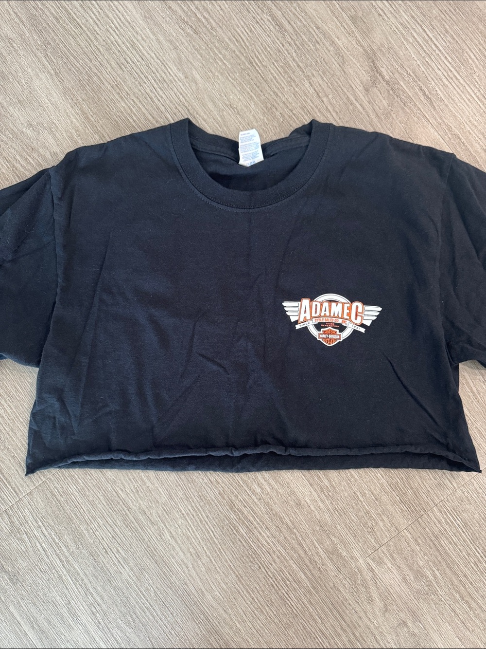 Harley-Davidson Black Crop Tee with Orange and White Logo